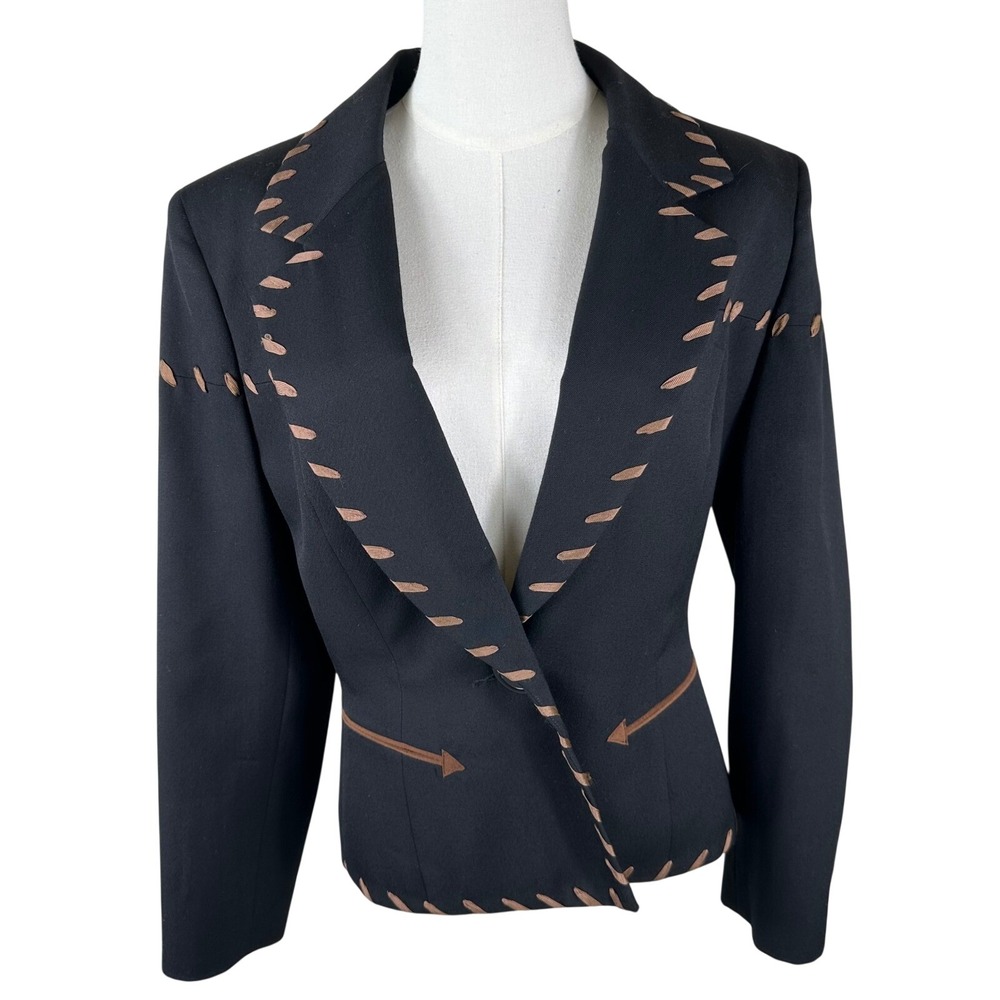 Hairston Roberson VTG Wool Blazer Jacket 8 Black Whipstitch Arrow Western Rodeo
